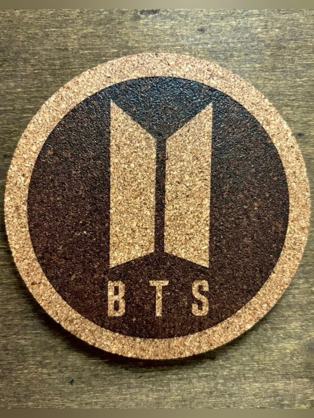 BTS Logo Laser Engraved Cork Coaster